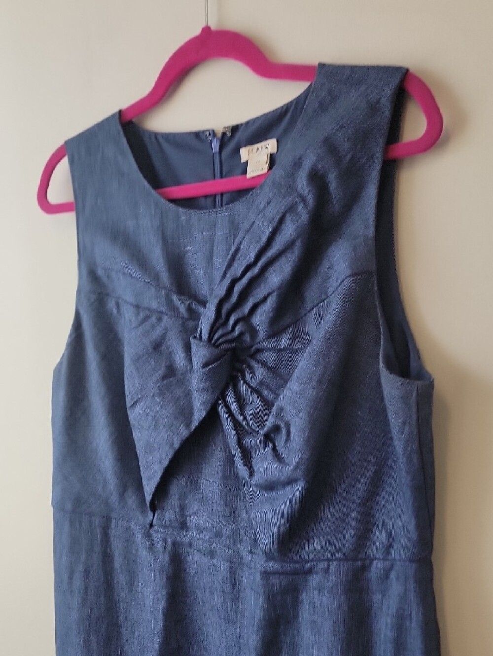 J. Crew Blue Linen Blend Sleeveless Midi Dress Front Knot Detail Coastal Boho - Picture 5 of 15